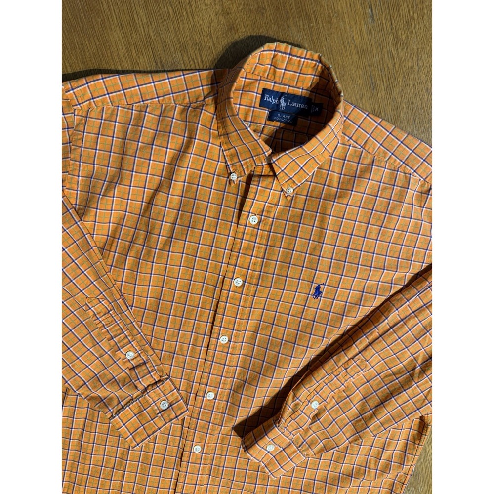 Polo Ralph Lauren Blake‎ Fit Orange Gingham Check Button Down Shirt Mens M
